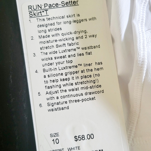 NWT Lululemon Pace Setter Skirt (Tall) Size 10 White 2014 - Picture 3 of 4